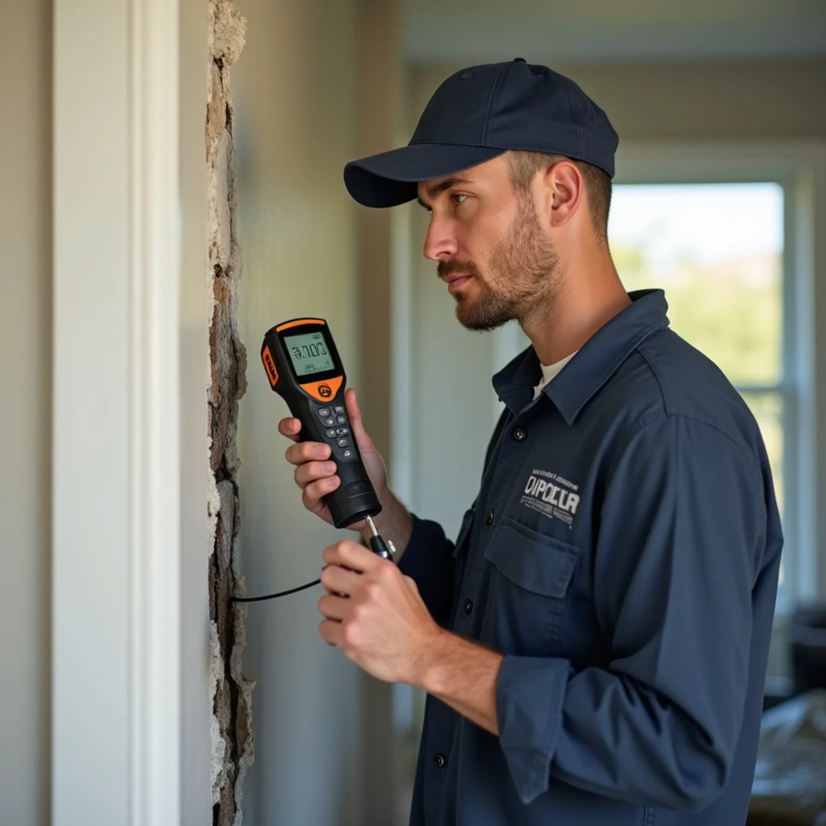 Homeowner checking under a kitchen sink with a flashlight as part of a monthly leak inspection routine