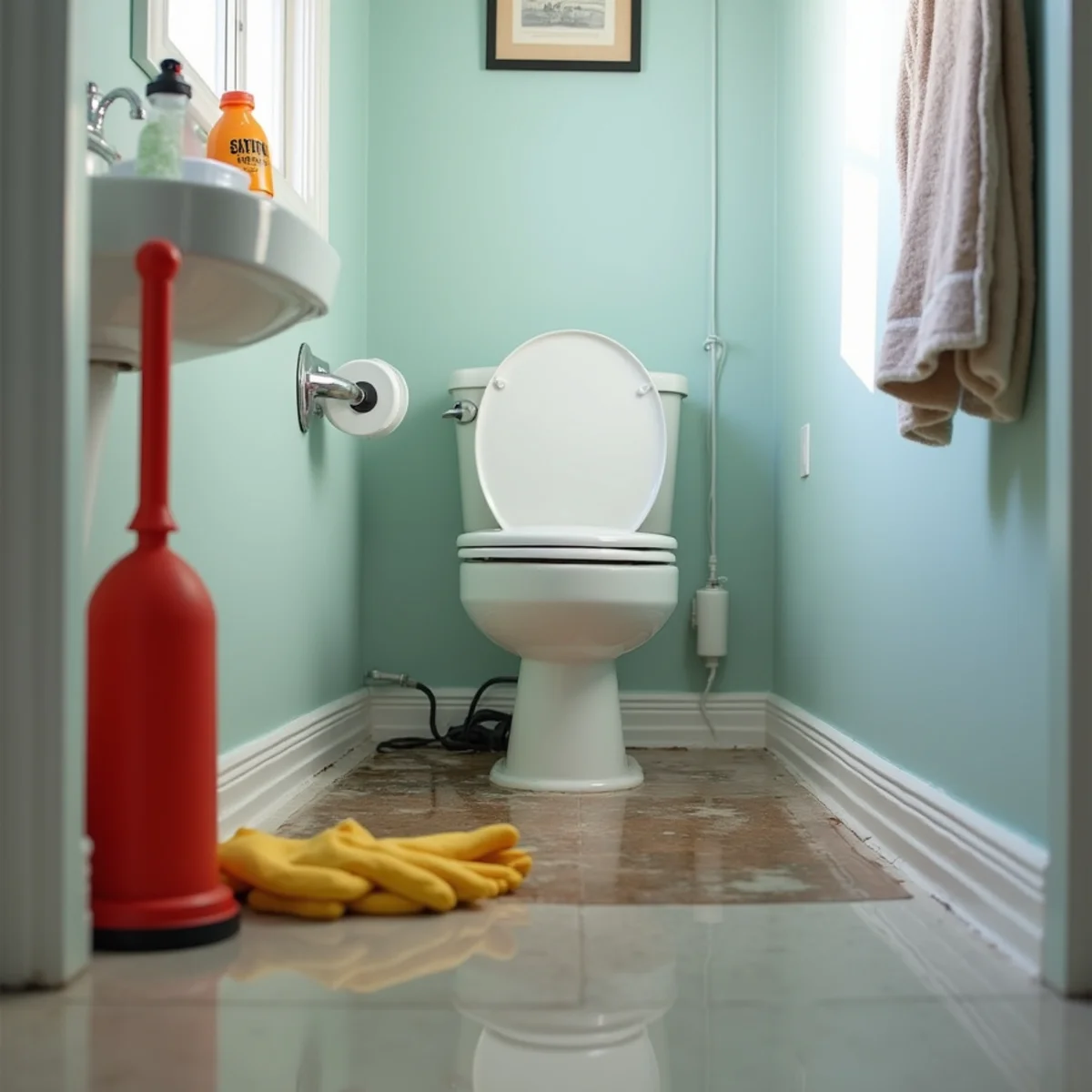 Sewage backup coming up through a shower drain in a Paramount bathroom
