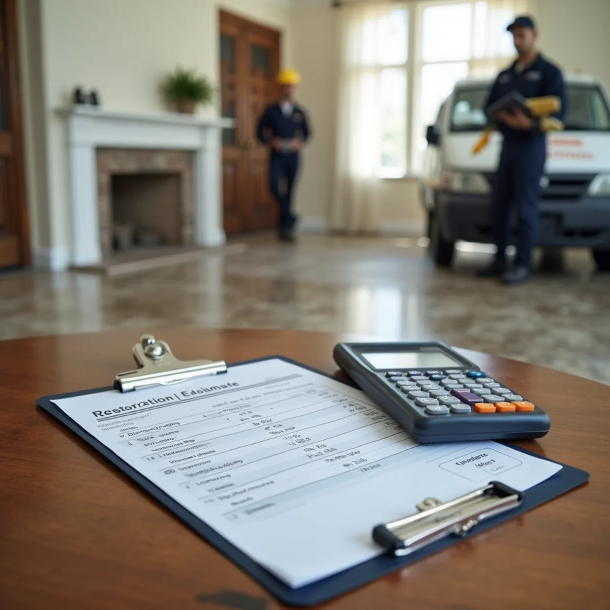 Restoration technician assessing water-damaged flooring with drying equipment in a Los Angeles County home