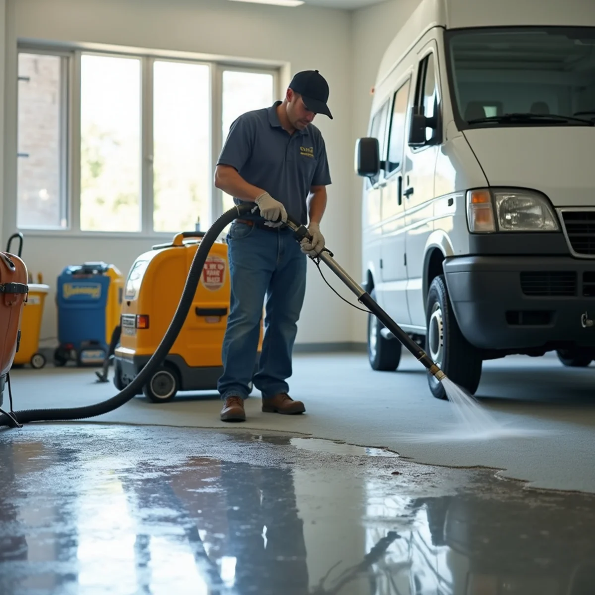 IICRC technician performing commercial water damage restoration in a Lakewood, CA home