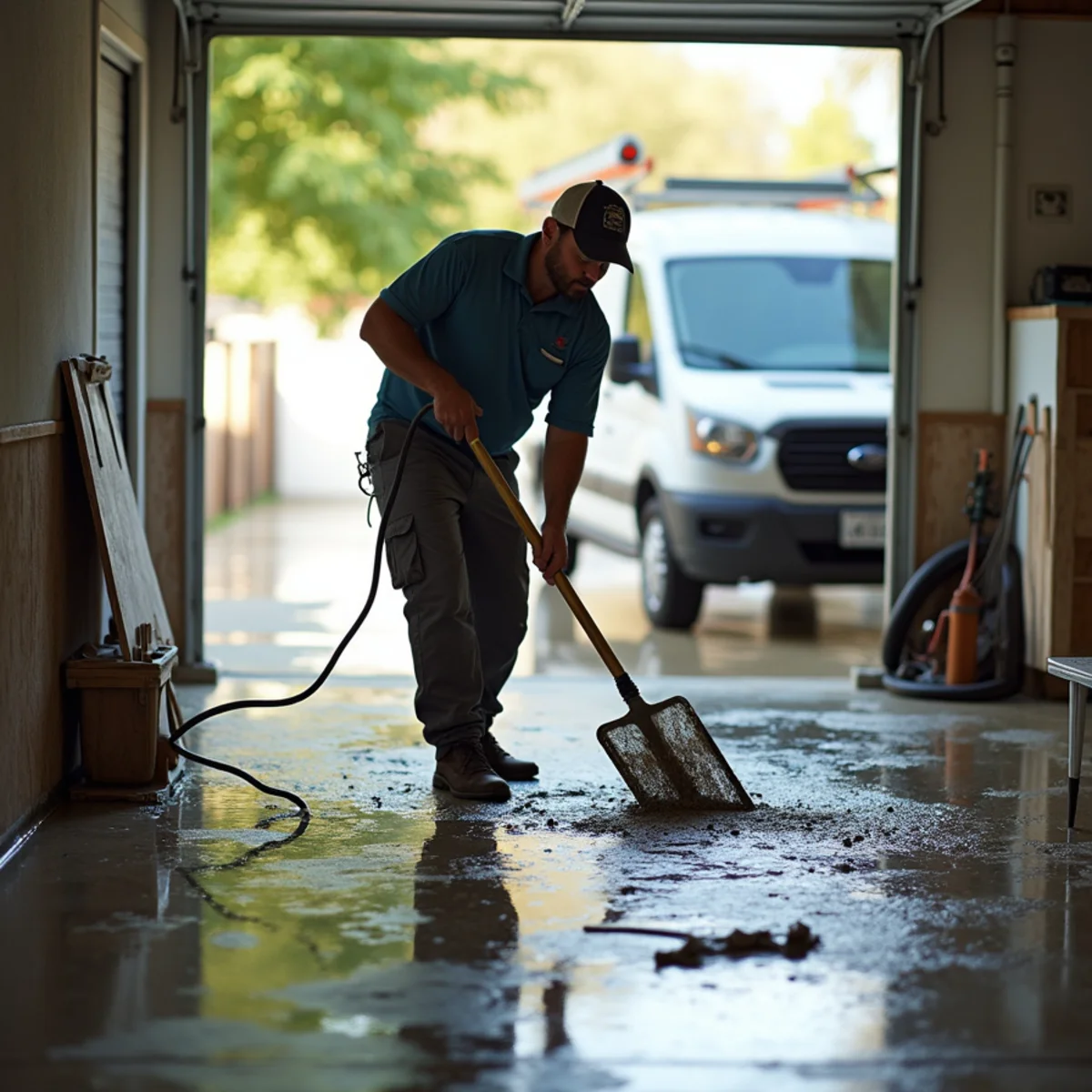 IICRC technician performing flood cleanup in a Lakewood, CA home