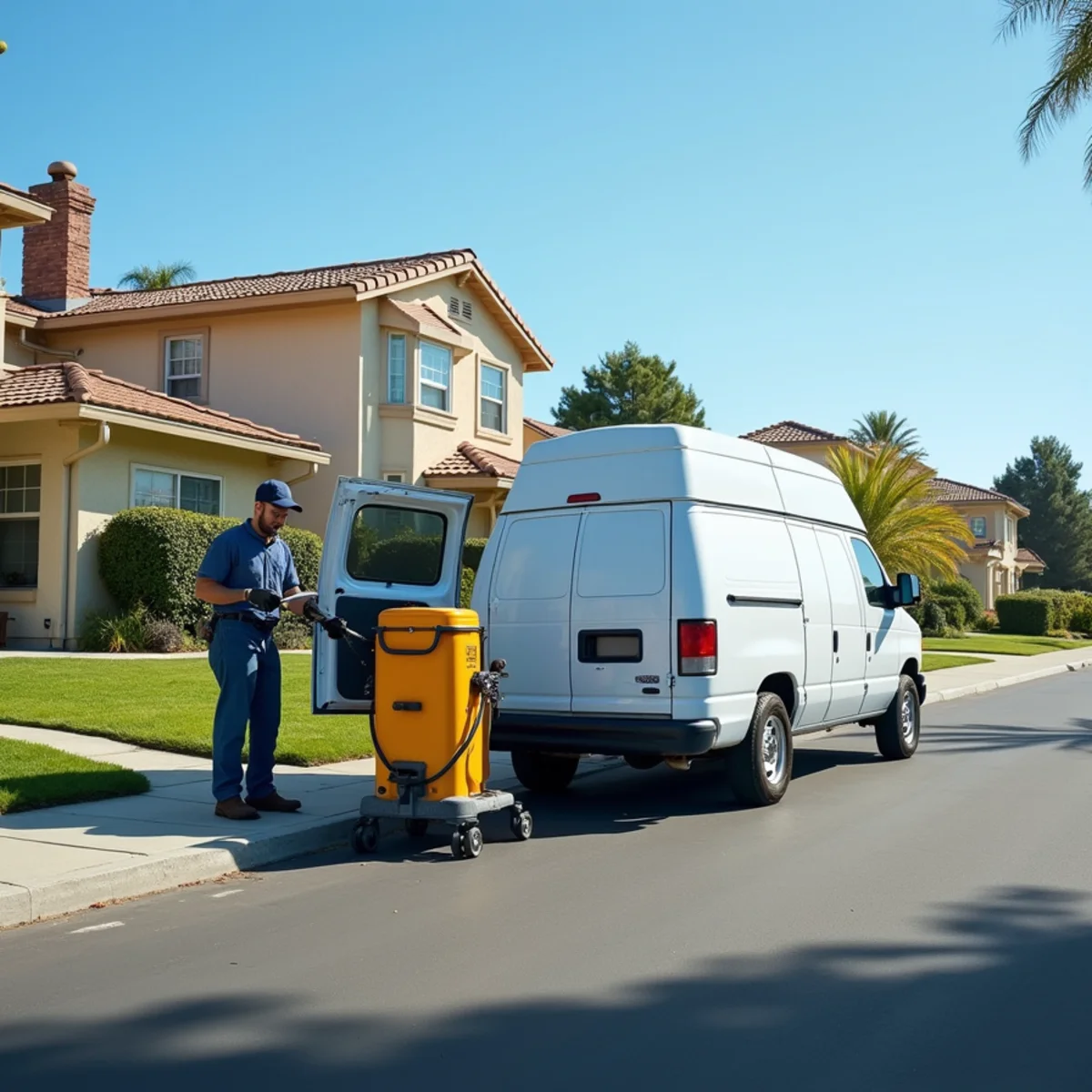 Technician camera-inspecting a sewer line in Carson Park, Lakewood