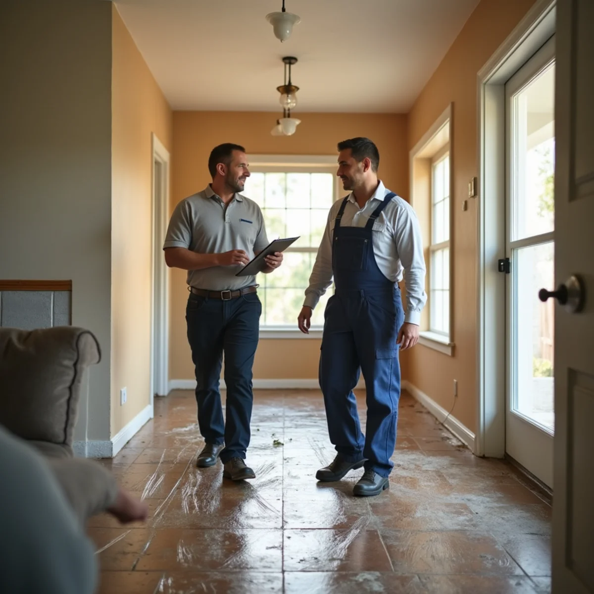 Residential water damage restoration crew repairing a Lakewood, CA family home