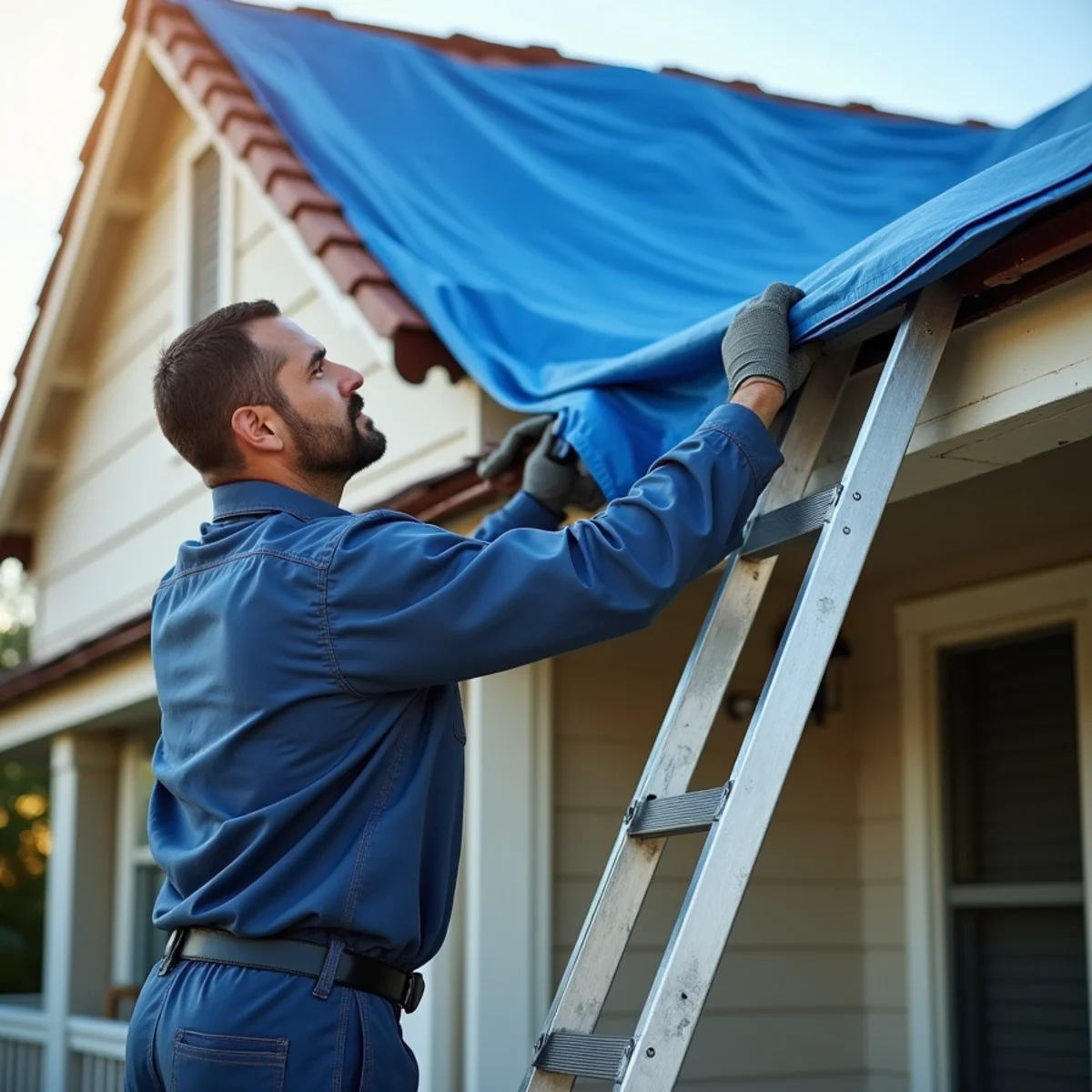 IICRC technician performing storm damage cleanup & restoration in a Lakewood, CA home