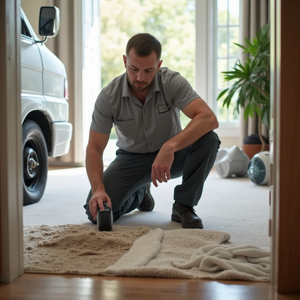 IICRC technician performing water damage restoration in a Lakewood, CA home