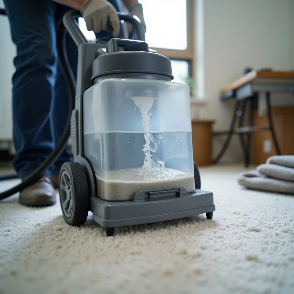 IICRC technician performing water extraction & removal in a Lakewood, CA home